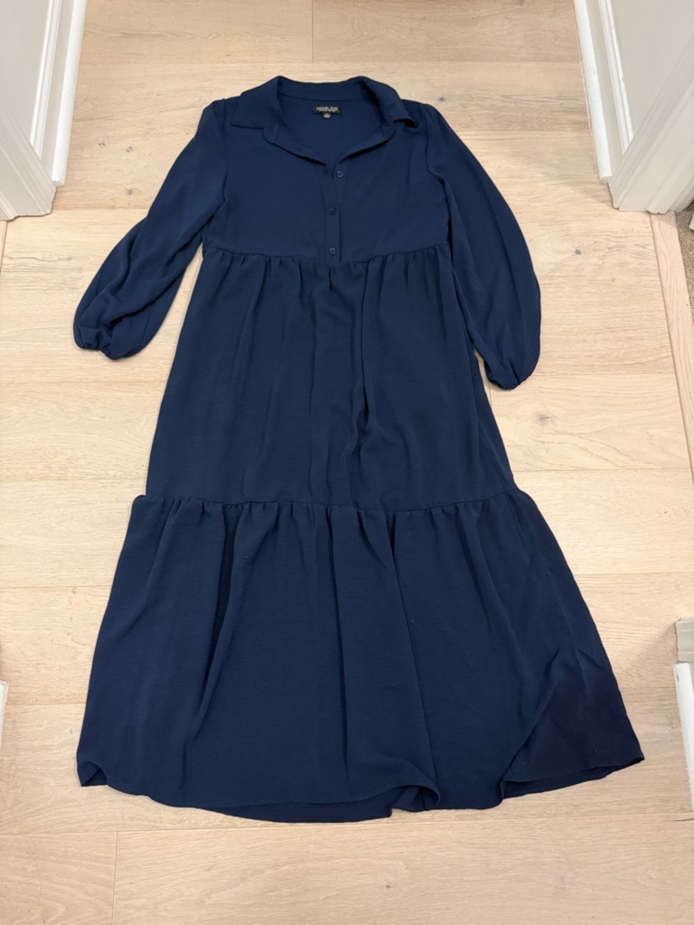 Rachel Zoe Navy Tiered Long-Sleeve Midi Dress Size Small